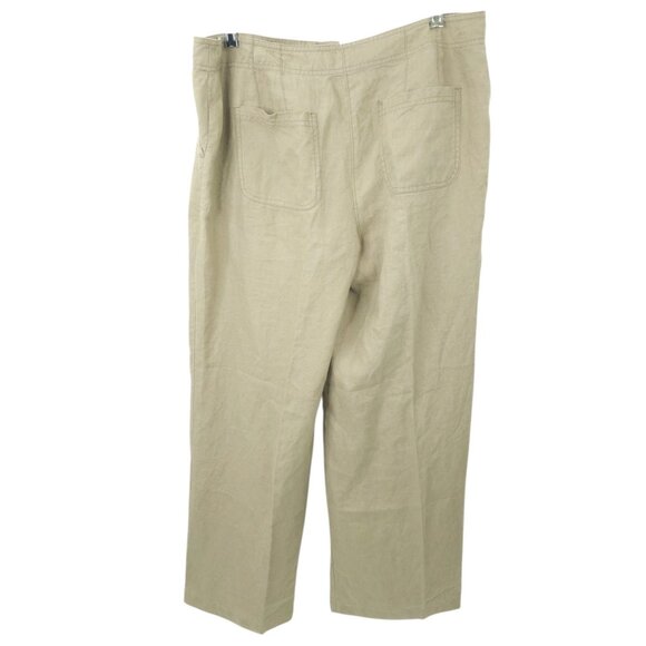 Chicos Linen Pants Women Size 1 US M/8 MId Rise Wide Leg Slash Pockets Tan Khaki - Picture 2 of 16